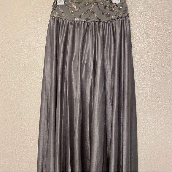 Glamour solo dance costume custom silver gray 2 piece maxi skirt crop top XLC - Picture 7 of 15